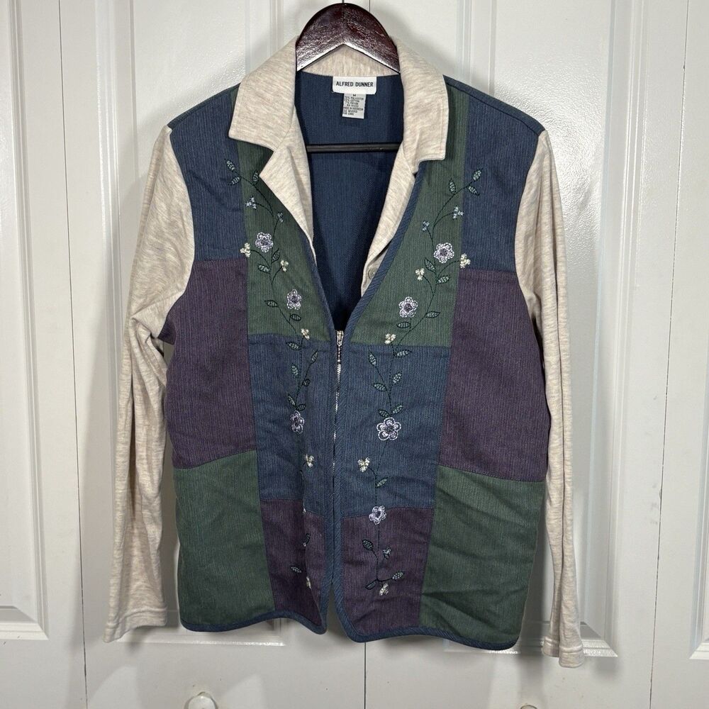 Alfred Dunner Jacket Womens M Patchwork Floral Cottagecore Boho Grannycore